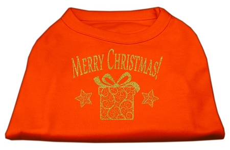 Golden Christmas Present Dog Shirt Orange Med